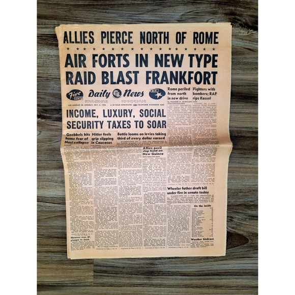 Vtg Los Angeles Daily News Newspaper WWII - Picture 1 of 4